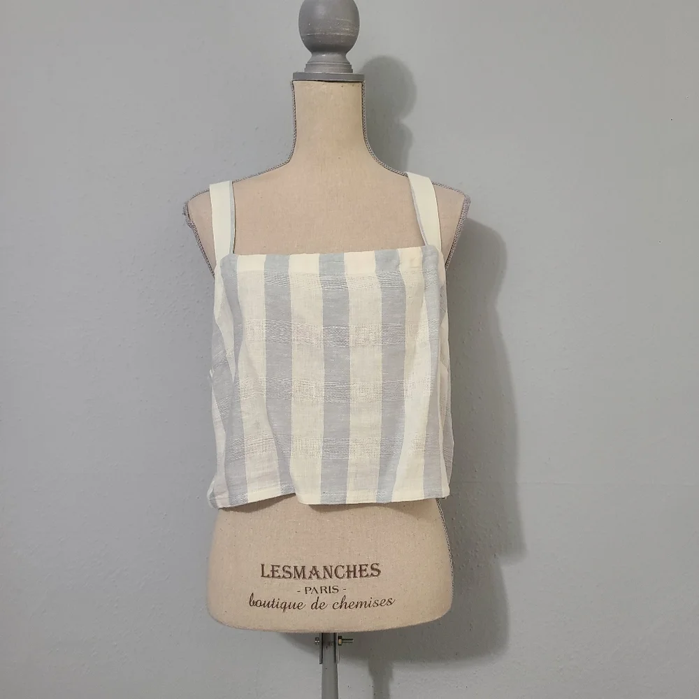 Madewell Linen Blend‎ Abbie Crop Top in Stripe NWOT Size XLarge
